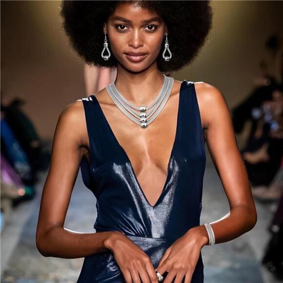 3Pcs Multi-Layer Bib Necklace African Jewelry Set for Women Choker Necklace - Picture 5 of 8